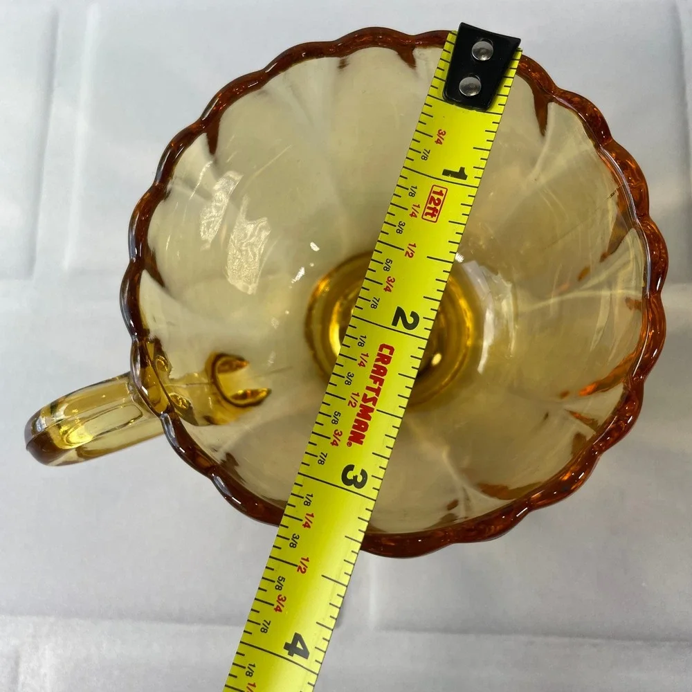 Vintage Hazel Atlas Glass AMBER Yellow Gold Sun Petal Snack Set 3 Plates 3 Cups